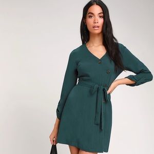 Lulus teal button down wrap dress